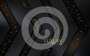 Luxury dark abstract background combine with black lines and golden glitter texture