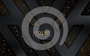 Luxury dark abstract background combine with black lines and golden glitter texture