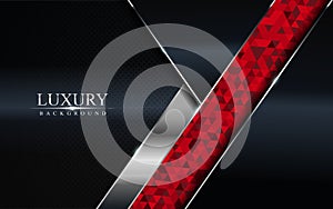 Luxury dark background with red mosaic and silver lines design. Modern abstract background