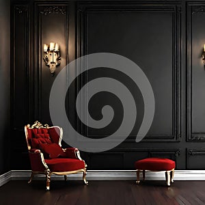 Luxury dark background wall with a chair , dark background wallpaper design