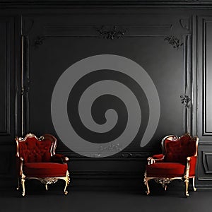 Luxury dark background wall with a chair , dark background wallpaper design