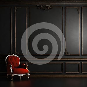 Luxury dark background wall with a chair , dark background wallpaper design