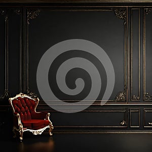 Luxury dark background wall with a chair , dark background wallpaper design