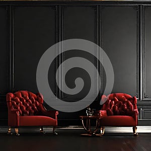 Luxury dark background wall with a chair , dark background wallpaper design photo