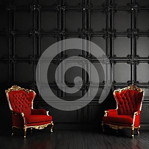 Luxury dark background wall with a chair , dark background wallpaper design photo