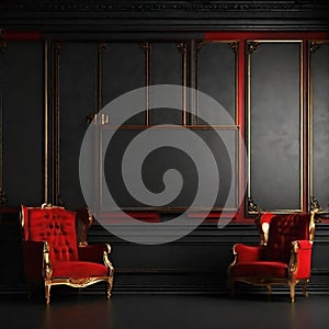 Luxury dark background wall with a chair , dark background wallpaper design photo