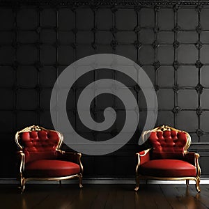 Luxury dark background wall with a chair , dark background wallpaper design photo