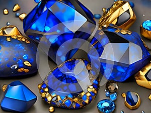 Luxury dark blue and golden gemstones texture