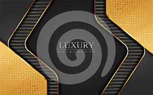 Luxury dark grey with golden lines in 3d abstract style background. Modern vector illustration