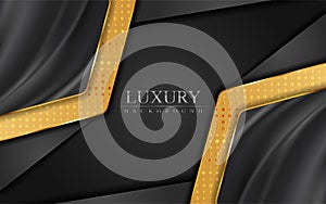 Luxury dark grey with golden lines in 3d abstract style background. Modern vector illustration