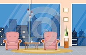 Luxury Deluxe Living Room Penthouse Apartment Interior Furniture Vector Illustration