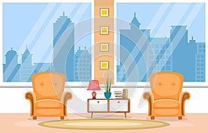 Luxury Deluxe Living Room Penthouse Apartment Interior Furniture Vector Illustration