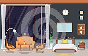 Luxury Deluxe Living Room Penthouse Apartment Interior Furniture Vector Illustration