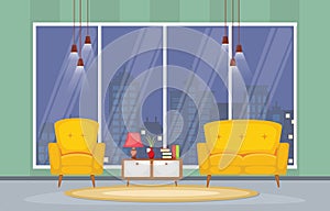 Luxury Deluxe Living Room Penthouse Apartment Interior Furniture Vector Illustration