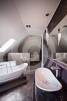 Luxury designed bathroom interior photo