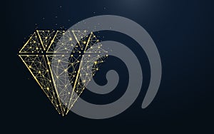 Luxury diamond icon from lines, triangles and particle style design