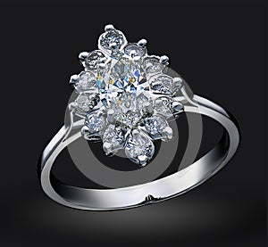 Luxury diamond ring isolated on black background