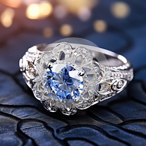 Luxury diamond ring on shiny background