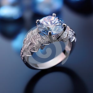 Luxury diamond ring on shiny background