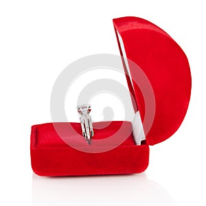 Luxury Diamond Wedding Ring in Red Velvet Silk Box