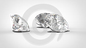 Luxury diamonds on whte backgrounds - depth of field. 3D rendering model. Isolated white background