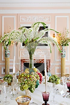 Luxury diing room antique historical table .