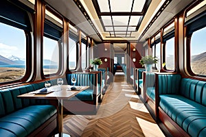 Luxury Dining Interior Of Train. Generative AI