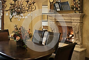 Luxury dining room fireplace