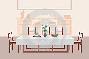 Luxury dining room flat color vector illustration