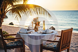 Luxury dinner beach. Generate Ai