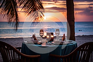 Luxury dinner beach view. Generate Ai