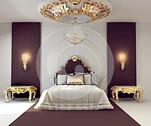 Luxury double bedroom with golden furniture