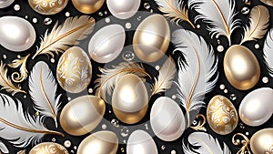 Luxury Easter card with shiny eggs, feathers, beads and crystals