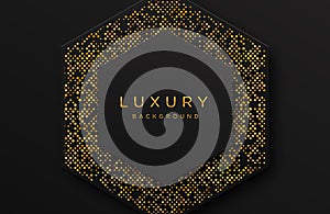 Luxury elegant 3d shape background with shimmering gold dotted pattern isolated on black