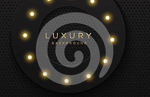 Luxury elegant 3d shape background with shiny light bulb composition isolated on black