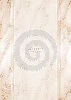 Luxury elegant background. Beige marble texture with gold veins and glossy copy space with shiny borders. Modern premium template
