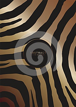 Luxury elegant background. Black and gold animal print with zebra stripes and a copy space with shiny golden border