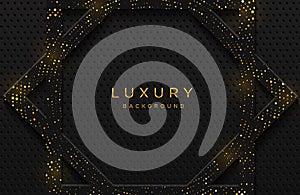 Luxury elegant background with shiny gold dotted pattern isolated on black. Abstract realistic neomorphism background. Elegant