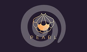 Luxury and elegant gold colored pearl shell logo template