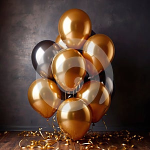 Luxury elegant gold metalic party balloons for festive celebration