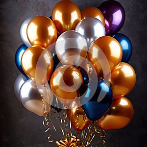 Luxury elegant gold metalic party balloons for festive celebration