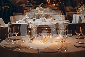 Luxury elegant table setting dinner in a restaurant tableware