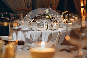 Luxury elegant table setting dinner in a restaurant tableware