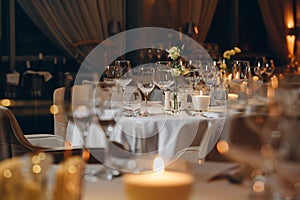 Luxury elegant table setting dinner in a restaurant tableware