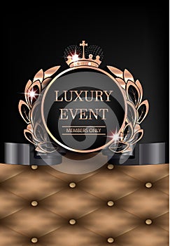 Luxury event elegant card with leather background, vintage frame.