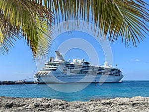 Luxury and exotic Caribbean cruise docked at Cococay port