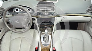 Luxury expensive cream leather interior of a german sedan car - avantgarde equipment