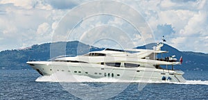 Luxury and expensive motor yacht in the sea or blue ocean.