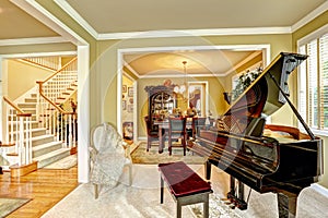 Luxury family room with grand piano