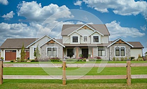 Luxury Farmhouse Front Exterior Mansion Maison House Cumulus Sky Background